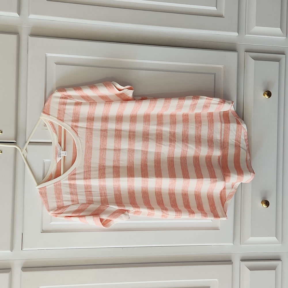 Market Spruce high low coral pink and cream short sleeve knit sweater